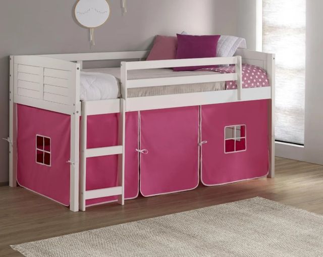 Donco Kids Louver Pink/White Youth Twin Loft Bed with Tent Kit-1