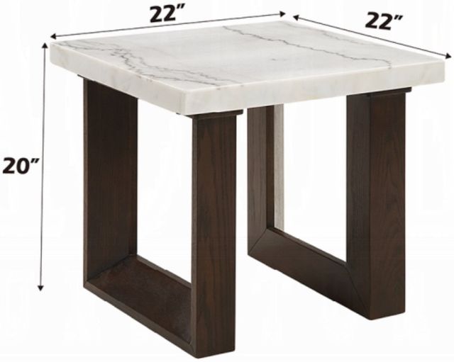 ACME Furniture Edwyn White Marble Top End Table with Brown Base-2