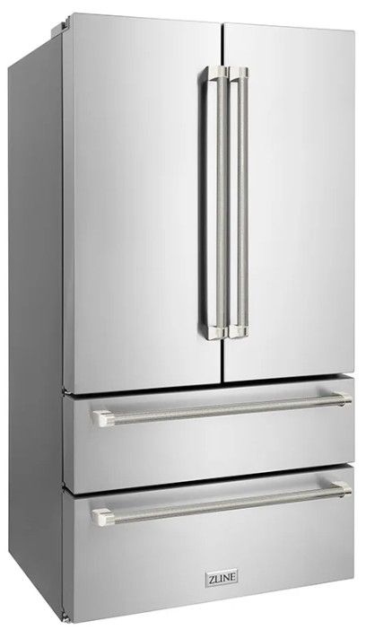 ZLINE Autograph Edition 36" 22.5 Cu. Ft. Fingerprint-Resistant Stainless Steel Counter Depth French Door Refrigerator with Ice Maker and Polished Nickel Helix Handles-2