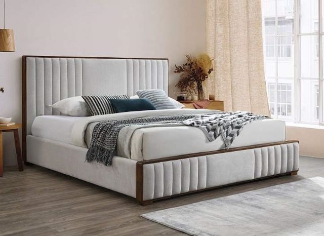 ACME Furniture Kaleea Beige/Walnut Queen Upholstered Panel Bed-1