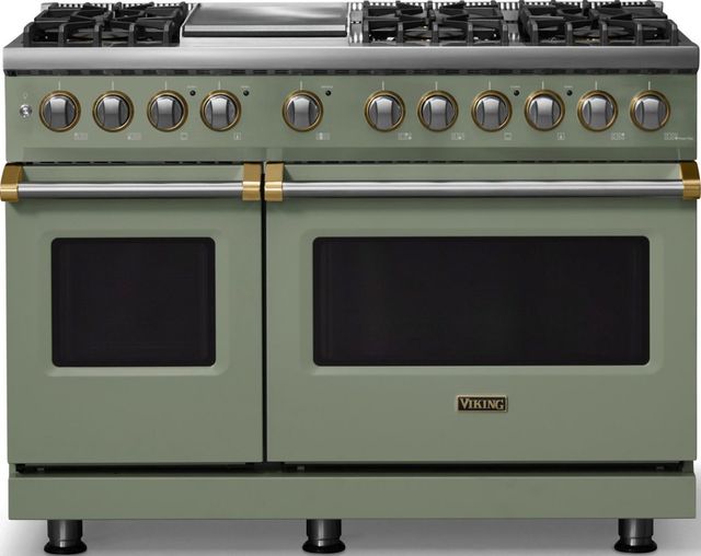 Viking® 5 Series 48" Eucalyptus Pro Style Dual Fuel (LP) Range with Brushed Brass Trim-0