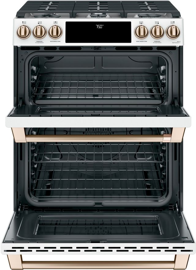 FLOOR MODEL Café™ 30" Matte White Double Oven Slide In Gas Range-2