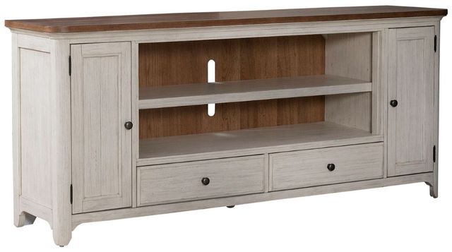 Liberty Furniture Farmhouse Reimagined Antique White/Chestnut 80" Fireplace TV Console-0