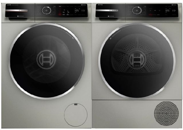 Bosch® Pearl Steel Front Load Washer & Electric Dryer Laundry Pair-0