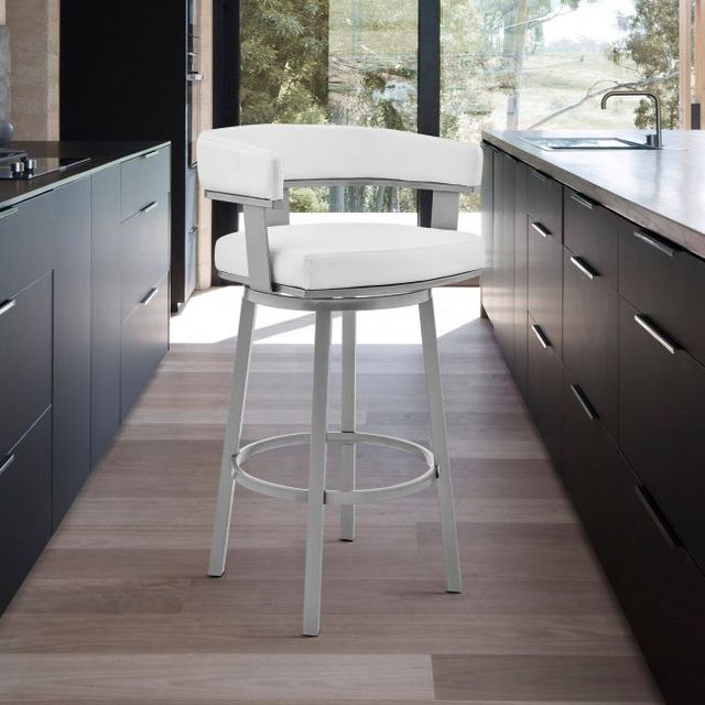 Armen Living Lorin White Swivel Bar Stool-1