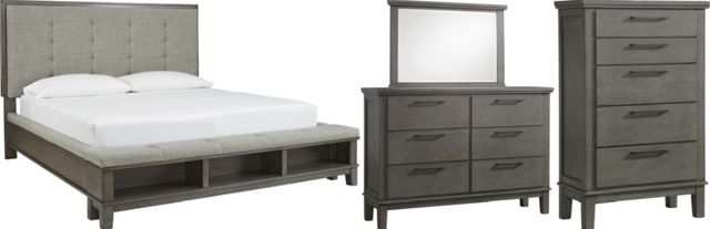Benchcraft® Hallanden 4-Piece Gray King Panel Storage Bed Set-0