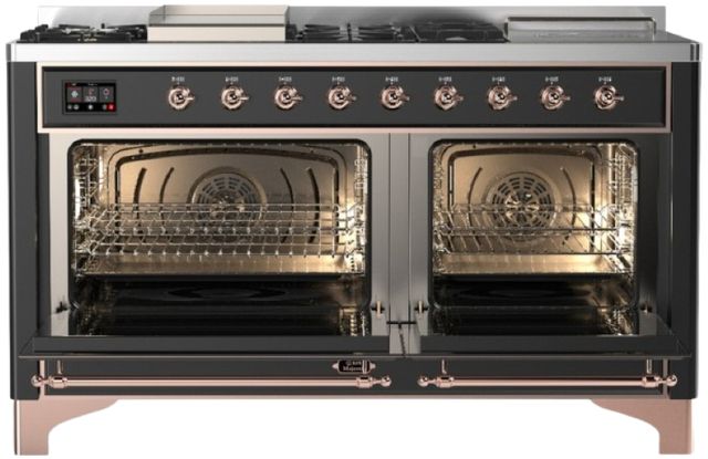 Ilve® Majestic III 60" Graphite Matte Pro Style Dual Fuel Natural Gas Range with French Top and Copper Trim-1