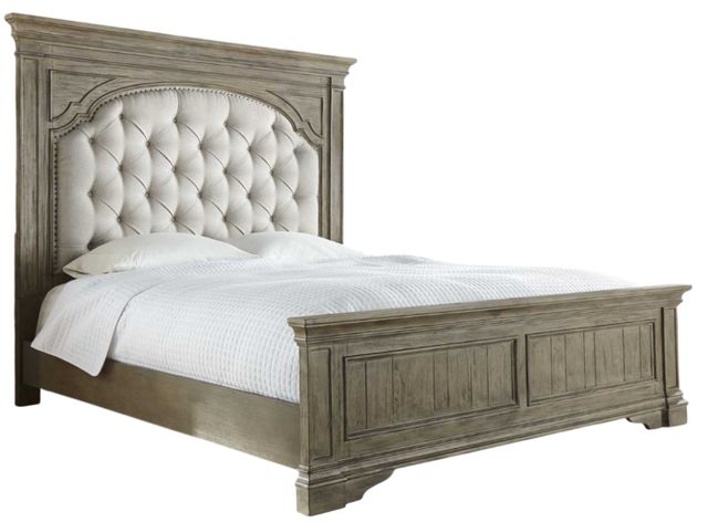 Steve Silver Co. Highland Park Beige/Waxed Driftwood King Upholstered Panel Bed-0