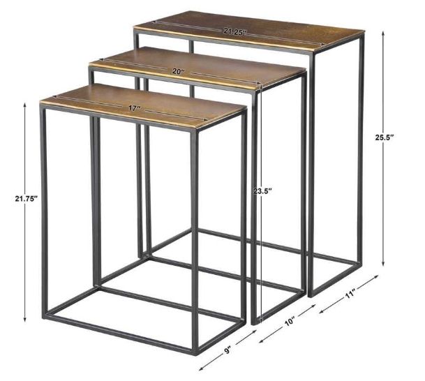 Uttermost® Coreene 3-Piece Antiqued Gold Nesting Table Set with Aged Black Base-3