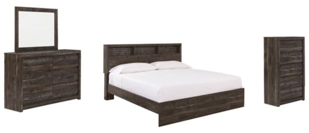 Benchcraft® Vay Bay 6-Piece Charcoal King Bookcase Panel Bed Set-0