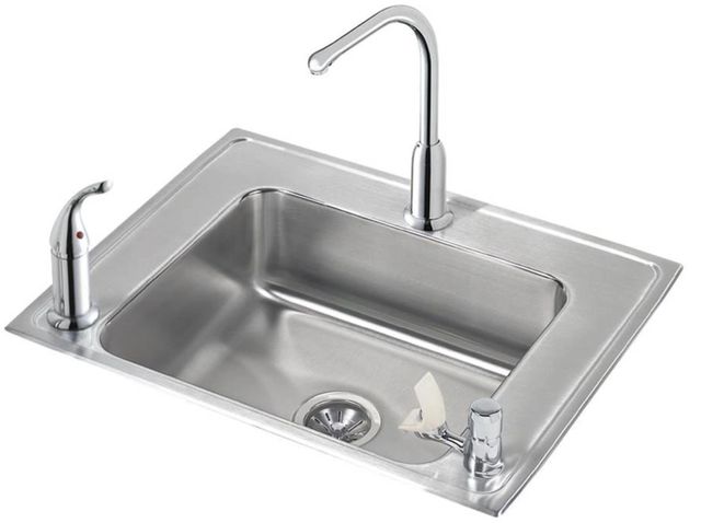 Elkay Lustertone® Classic Lustrous Satin Stainless Steel 28" x 22" x 6" Rectangular Single Bowl Drop-in Classroom ADA Sink Kit-0