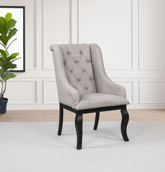 Coaster® Phelps 2-Piece Distressed Noir/Tan Upholstered Dining Arm Chair Set-1