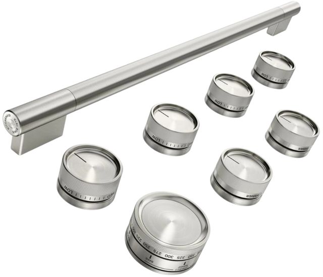 KitchenAid® 36" Monochromatic Stainless Steel Commercial-Style Dual Fuel Range Handle and Knob Kit-0