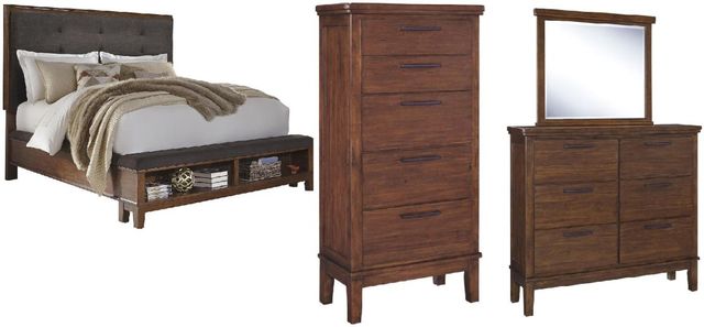 Signature Design by Ashley® Ralene 4-Piece Dark Brown King Upholstered Panel Bed Set-0