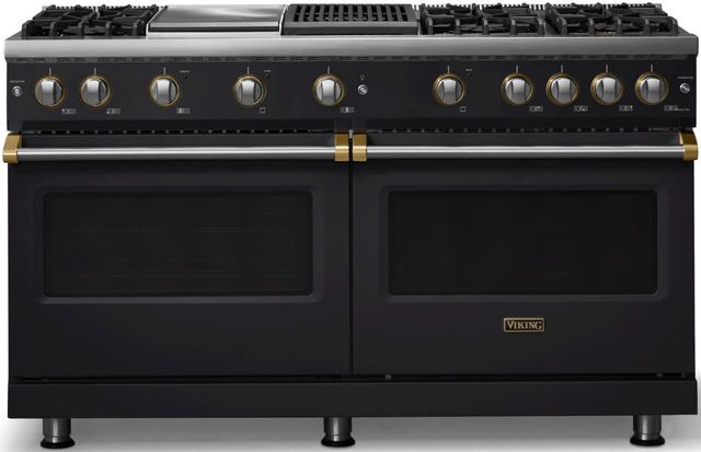 Viking® 5 Series 60" Onyx Pro Style Gas (NG) Range with Brushed Brass Trim-0