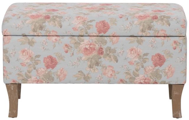Linon Stephanie Aqua Floral/Rustic Gray Storage Bench-4