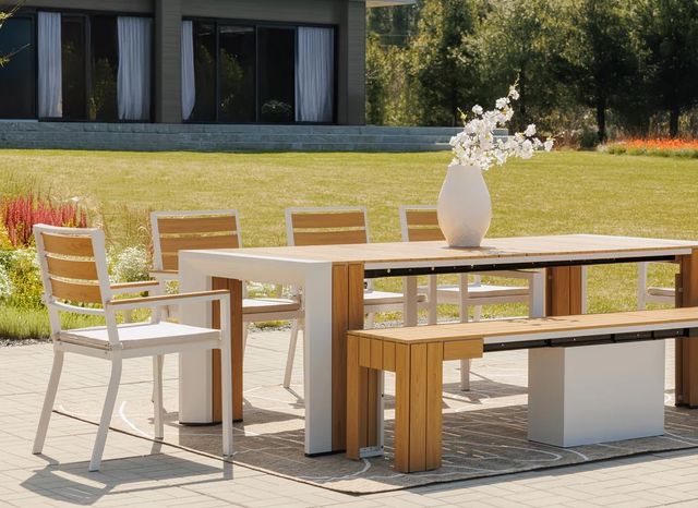 Transformer Table Transformer Light Gray/Light Oak Aluminum/Polystyrene Stackable Outdoor Dining Chair -3