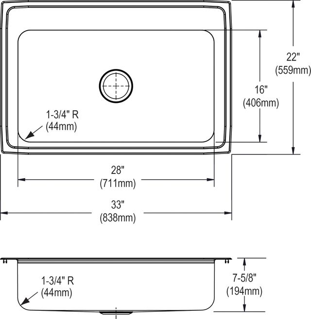 Elkay Lustertone® Classic Lustrous Satin 33" x 22" x 8" 4-Hole Single Bowl Drop-in Sink-1