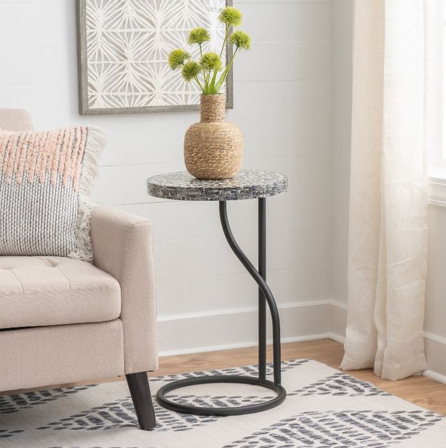 Linon Capiz Black Side Table with Metal Base-1
