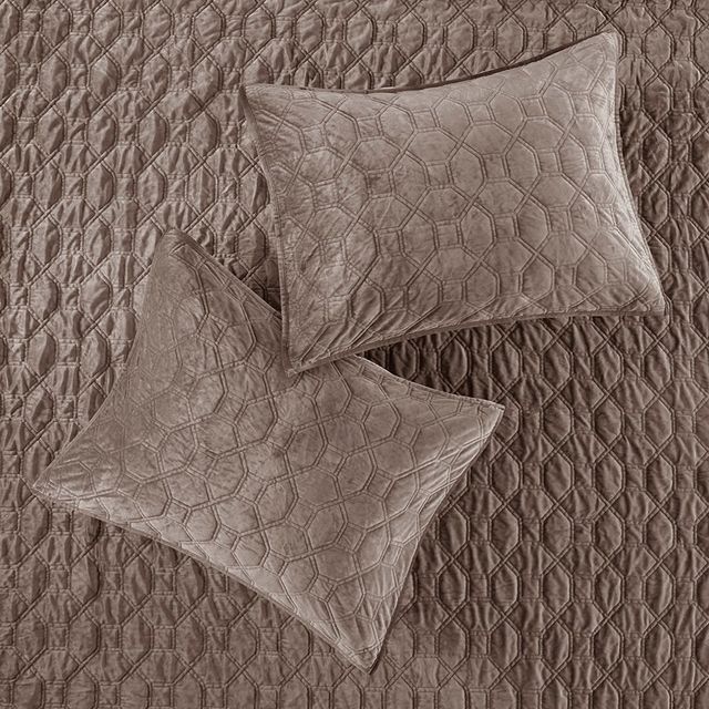 Olliix by Madison Park Harper 3 Piece Taupe King/California King Faux Velvet Reversible Coverlet Set-4