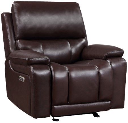 New Classic® Home Furnishings Cicero Brown Leather Glider Recliner with Power Headrest and Footrest-0