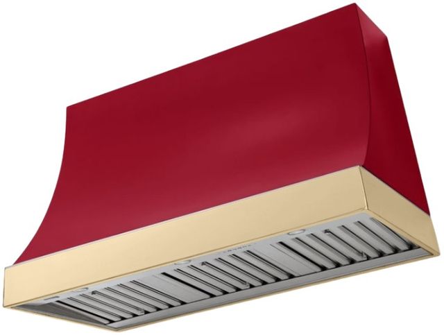 AGA Marquee 48" Piccadilly Red Wall Mounted Range Hood with Polished Brass Trim-0