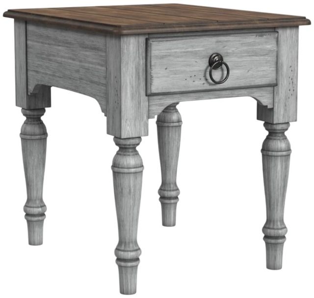 Flexsteel® Plymouth Medium Brown Top End Table with Distressed Graywash Base-0