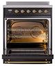 Ilve® Nostalgie II Noblesse 30'' Glossy Black Pro Style Induction Range with Brass Trim-2