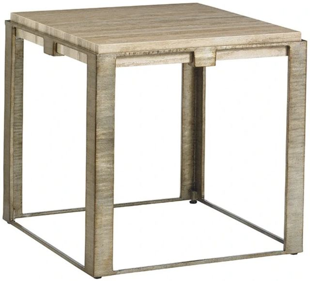 Lexington Home Laurel Stone Canyon Silver Travertine Lamp Table with Silver Leaf Base-0