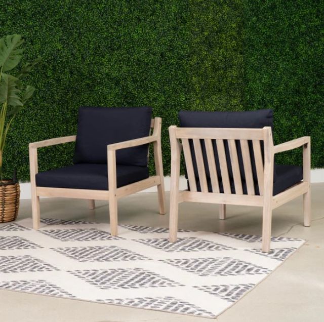 Linon Svana 2-Piece Navy/White Wash Fabric/Wood Outdoor Side Chair Set-1