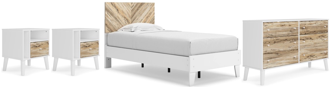 Signature Design by Ashley® Piperton 4-Piece Two-Tone Brown/White Twin Panel Platform Bed Set