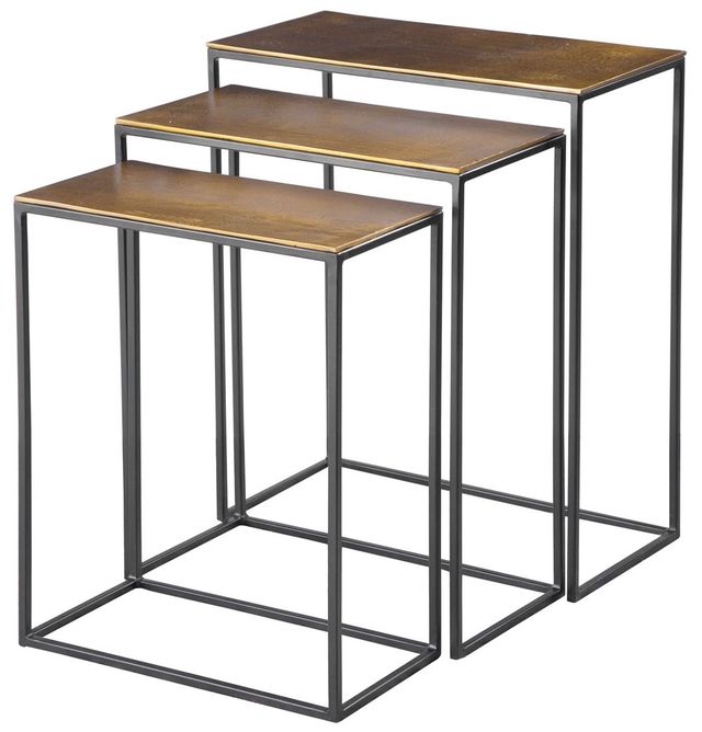 Uttermost® Coreene 3-Piece Antiqued Gold Nesting Table Set with Aged Black Base-0