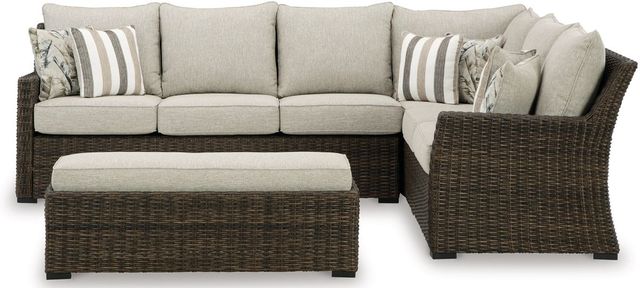 Signature Design by Ashley® Brook Ranch Set of 3 Brown Outdoor Sofa Sectional/Bench with Cushion-3
