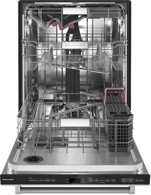 front view of the opened KitchenAid® 24" PrintShield™ Stainless Steel Built In Dishwasher