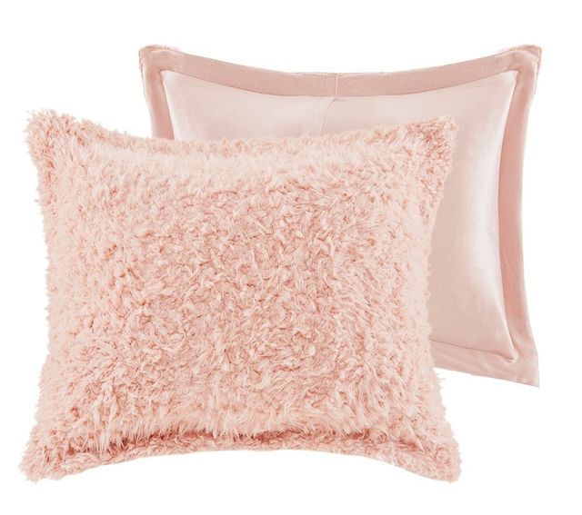 Olliix by Madison Park Nova Blush Full/Queen Faux Mohair Reverse Faux Mink Comforter Set-1