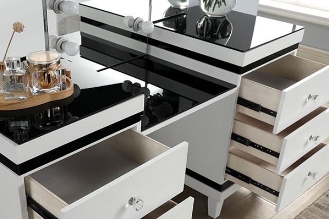 Furniture of America® Madonna 3-Piece Black/White Vanity Set-2