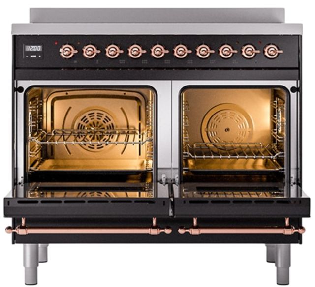 Ilve® Nostalgie II Noblesse 40'' Glossy Black Pro Style Induction Range with Copper Trim-1