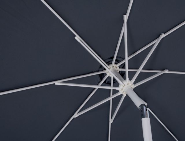 Meridian Furniture Fiji Gray/Matte White/Teak Aluminum Outdoor Patio Umbrella and Round Base-4