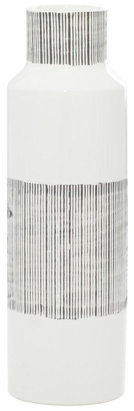 Deco Marche CosmoLiving by Cosmopolitan White Handmade Decorative Vase with Gray Striped Accents-0