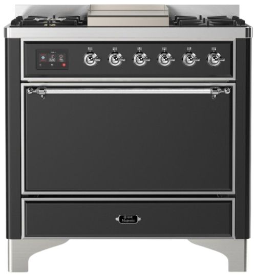 Ilve® Majestic III 36" Graphite Matte Pro Style Dual Fuel Liquid Propane Range with Solid Door and Chrome Trim-0