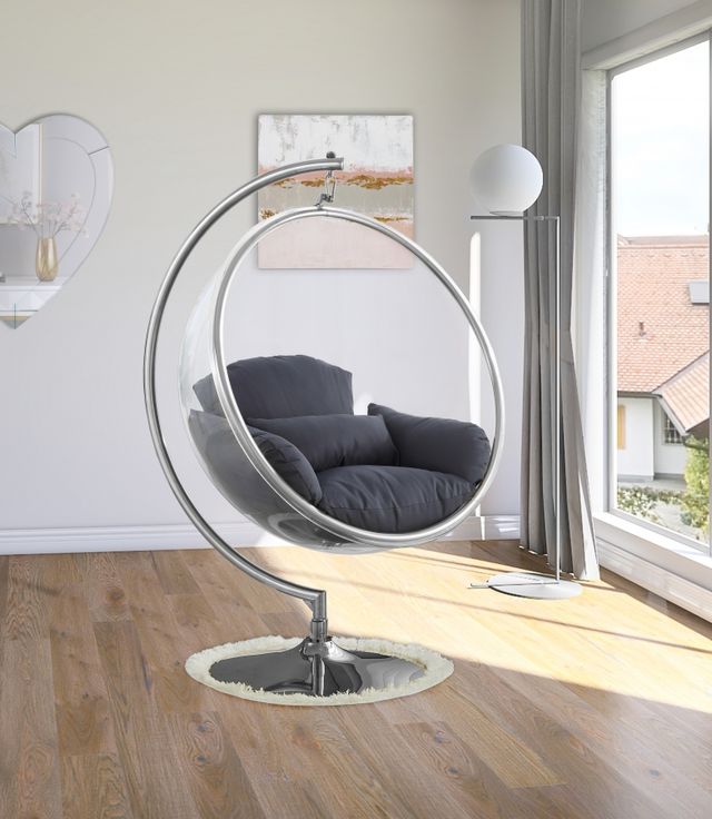 Meridian Furniture Luna Grey/Chrome Durable Fabric Acrylic Swing Chair-3