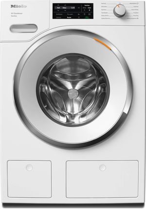 Front view of the Miele W1 White Edition 2.3 Cu. Ft. Lotus White Front Load Washer