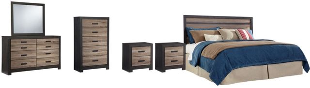 Signature Design by Ashley® Harlinton 5-Piece Warm Gray/Charcoal King Panel Headboard Bed Set-0
