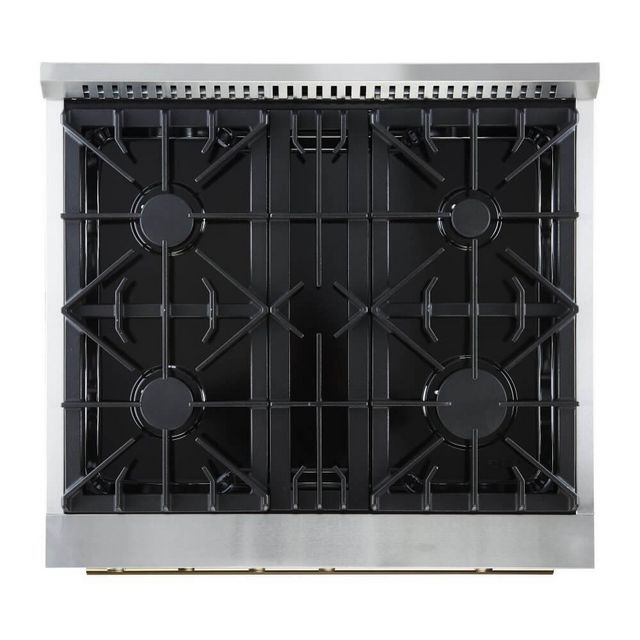 FORNO® Marco 30" White Pro Style Gas Range with Antique Brass Accents-4