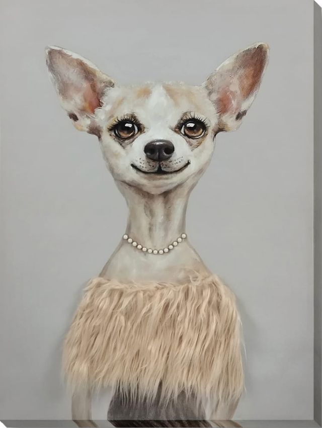 Classy Living Contemplative Glamorous Pup in Pearls Wall Art-0