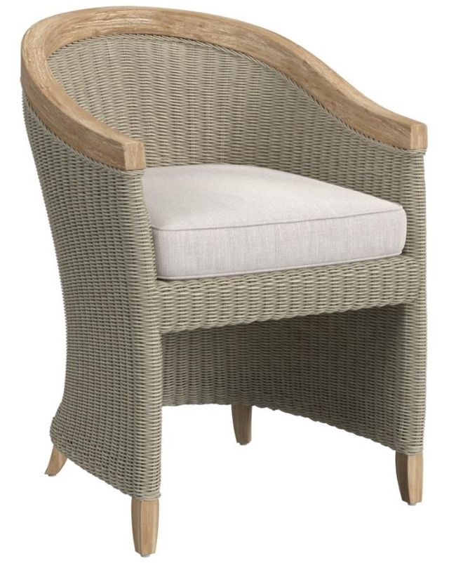 Sunset West Cambria Latte/Natural Teak/Wicker Outdoor Dining Arm Chair with Canvas Canvas Cushion-0