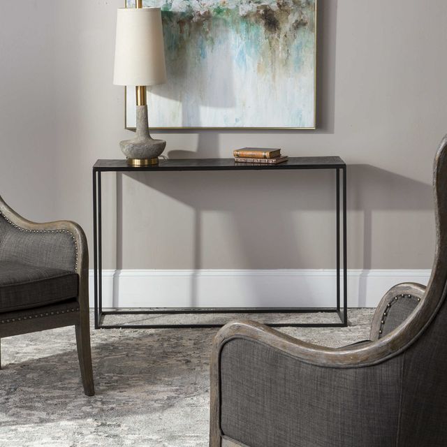 Uttermost® Coreene Antique Bronze Console Table with Aged Black Base-1