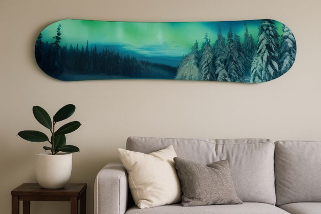 Classy Living Exhilarating Northern Lights Snowboard Wall Art-1