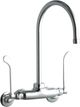 Elkay Chrome Foodservice 3-8" Adjustable Centers Wall Mount Faucet with 8" Gooseneck Spout and 4" Wristblade Handles-0