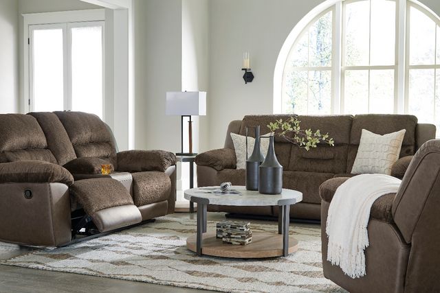 Benchcraft® Dorman Chocolate Manual Double Reclining Loveseat with Console-4